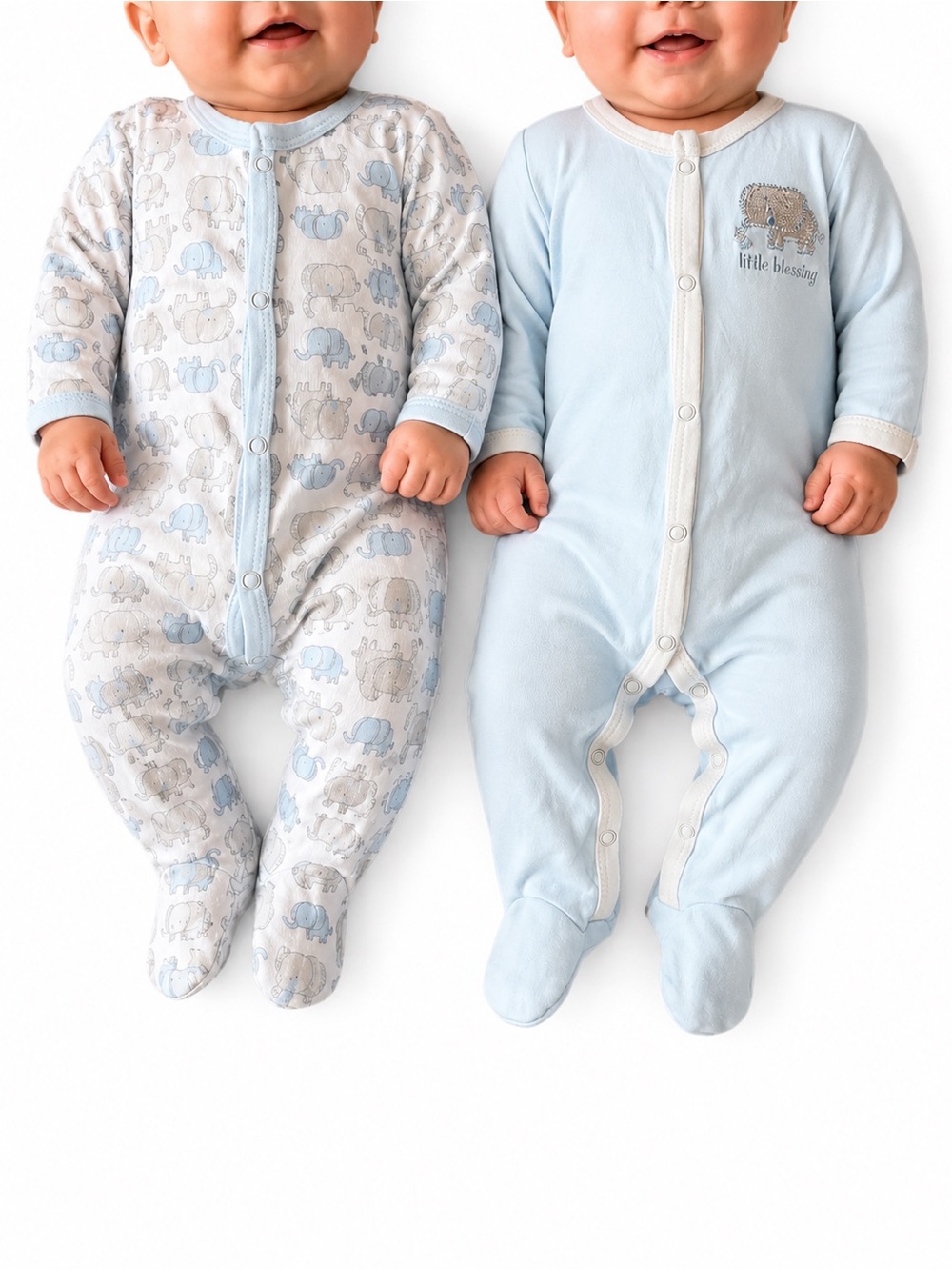 NWOT Blue Elephant Footed Baby Sleepsuits - Set of 2
